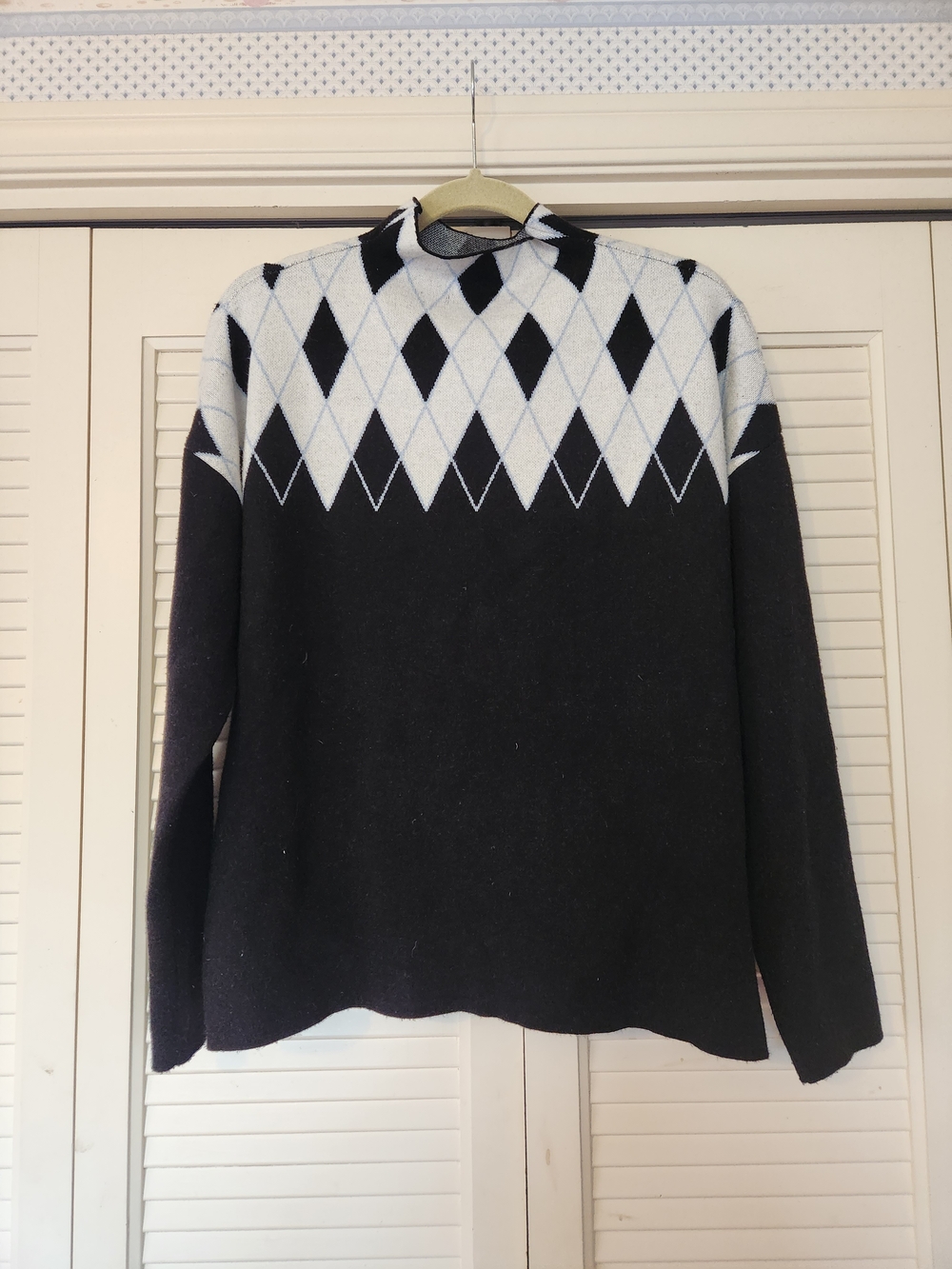 Black and White Argyle Mock Neck Sweater